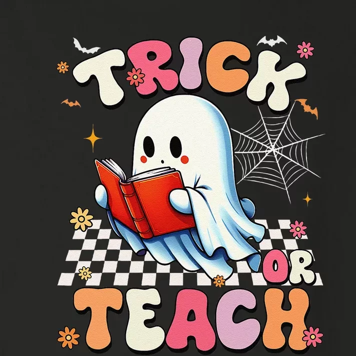 Groovy Teacher Halloween Retro Trick Or Teach Floral Ghost Gift Toddler Long Sleeve Shirt