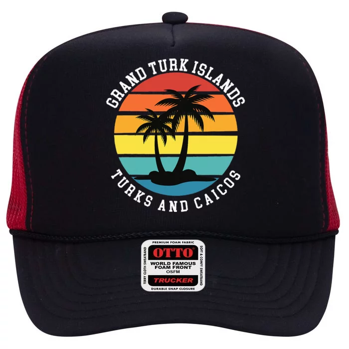 Grand Turk Islands Turks And Caicos Sunset Palm Trees High Crown Mesh Trucker Hat