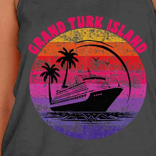 Grand Turk Island Cruise Retro Sunset Family Reunion Women's Knotted Racerback Tank