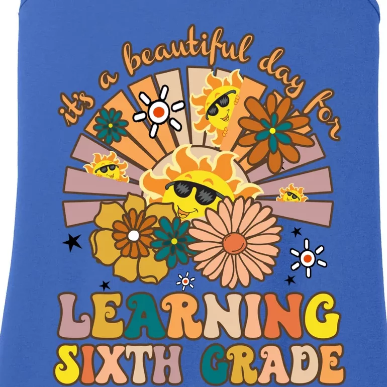 Groovy Teacher Its Beautiful Day For Learning Sixth Grade Gift Ladies Essential Tank