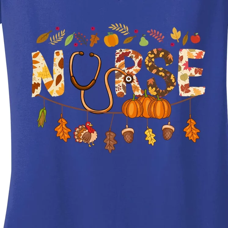 Giving Thanks In Fall Style: Nurse Thanksgiving Funny Gift Design Gift Women's V-Neck T-Shirt