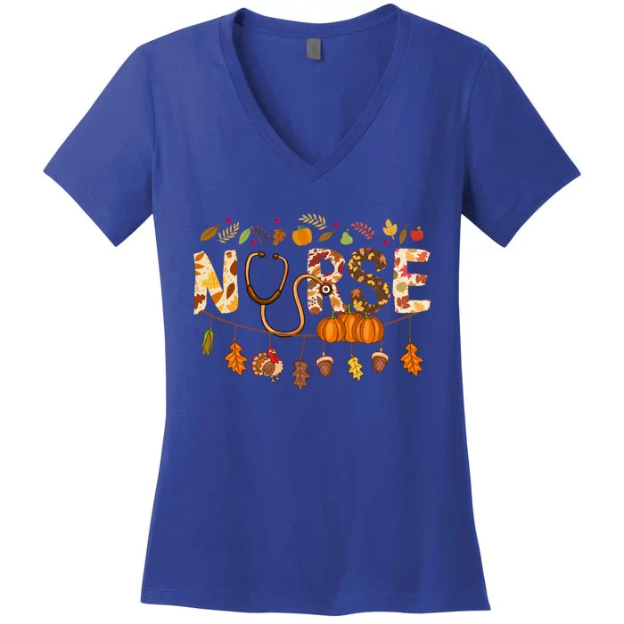 Giving Thanks In Fall Style: Nurse Thanksgiving Funny Gift Design Gift Women's V-Neck T-Shirt