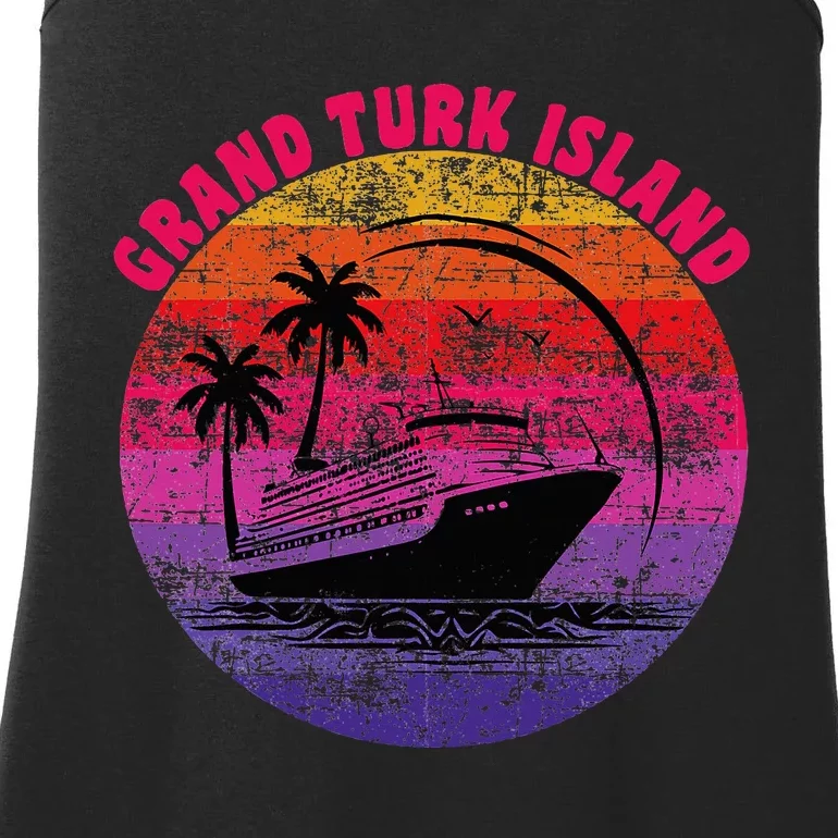 Grand Turk Island Cruise Retro Sunset Family Reunion Ladies Essential Tank