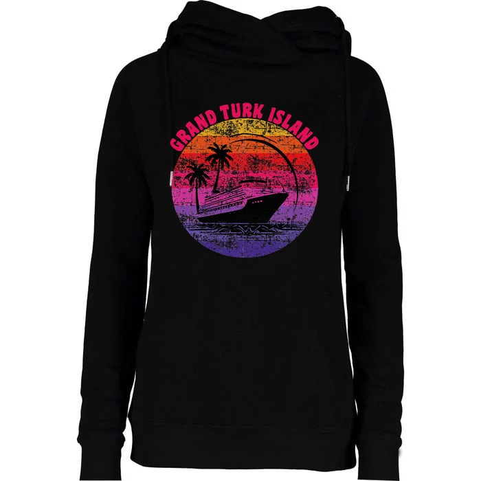 Grand Turk Island Cruise Retro Sunset Family Reunion Womens Funnel Neck Pullover Hood