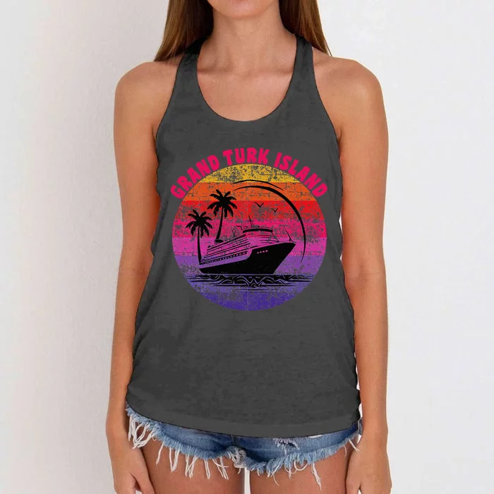 Grand Turk Island Cruise Retro Sunset Family Reunion Women's Knotted Racerback Tank