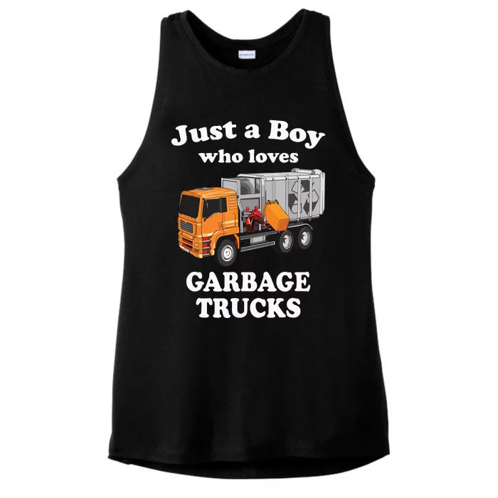 Garbage Truck Just A Boy Who Loves Garbage Trucks Ladies Tri-Blend Wicking Tank