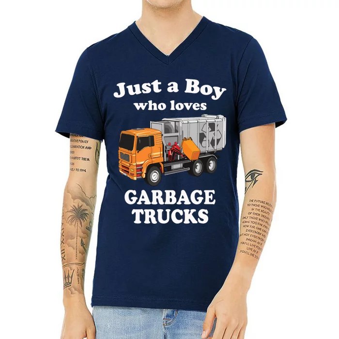 Garbage Truck Just A Boy Who Loves Garbage Trucks V-Neck T-Shirt