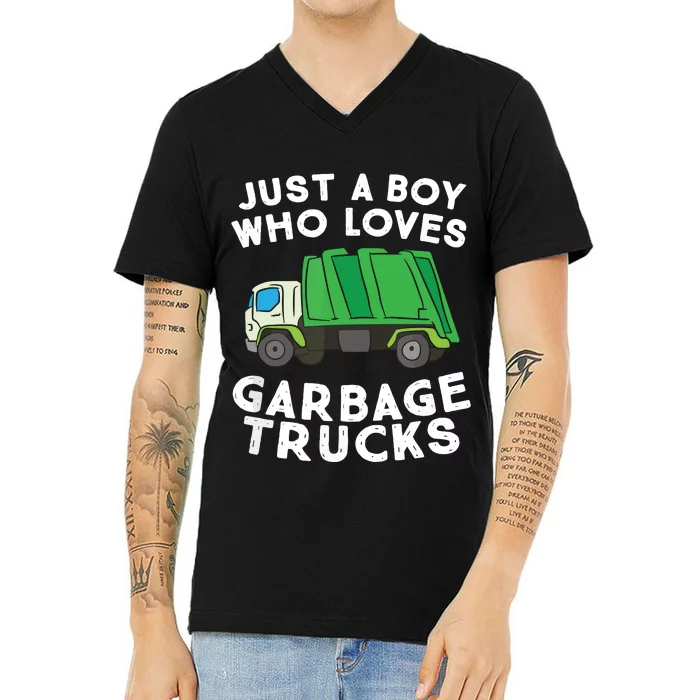 Garbage Truck Just A Boy Who Loves Garbage Trucks V-Neck T-Shirt