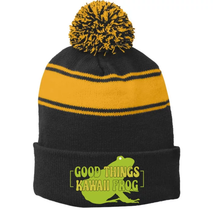 Good Things Kawaii Frog Gift Stripe Pom Pom Beanie