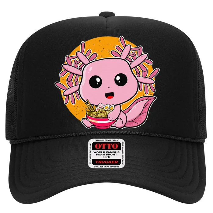 Girls Teens Kawaii Axolotl Eating Ra Noodles Anime Lover High Crown Mesh Trucker Hat