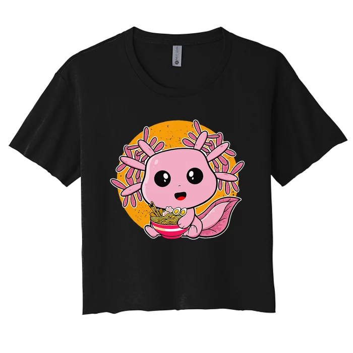 Girls Teens Kawaii Axolotl Eating Ra Noodles Anime Lover Women's Crop Top Tee