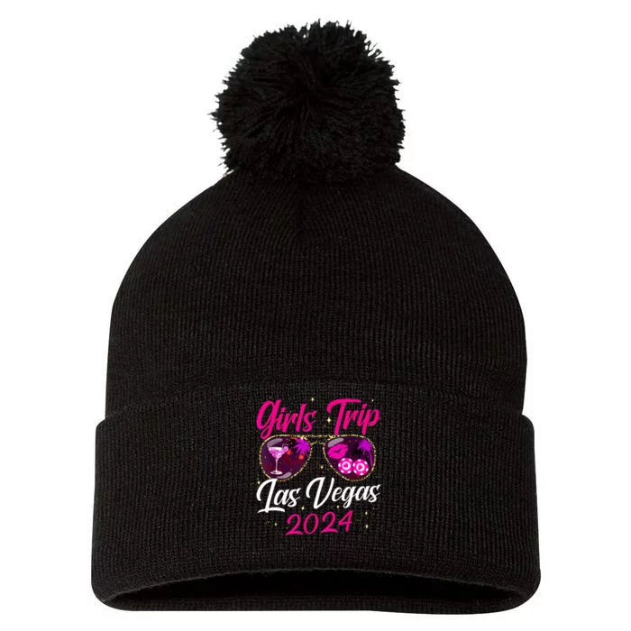 Girl Trip Las Vegas 2024 Nevada Vacation Birthday Trip Pom Pom 12in Knit Beanie