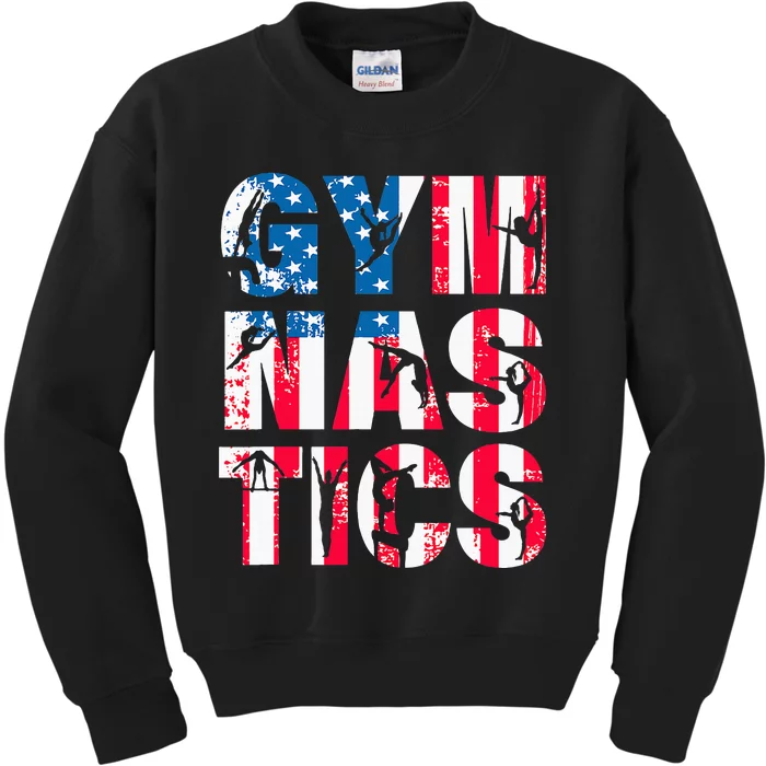 Gymnastics Team Lovers American Flag Usa Gymnast Kids Sweatshirt