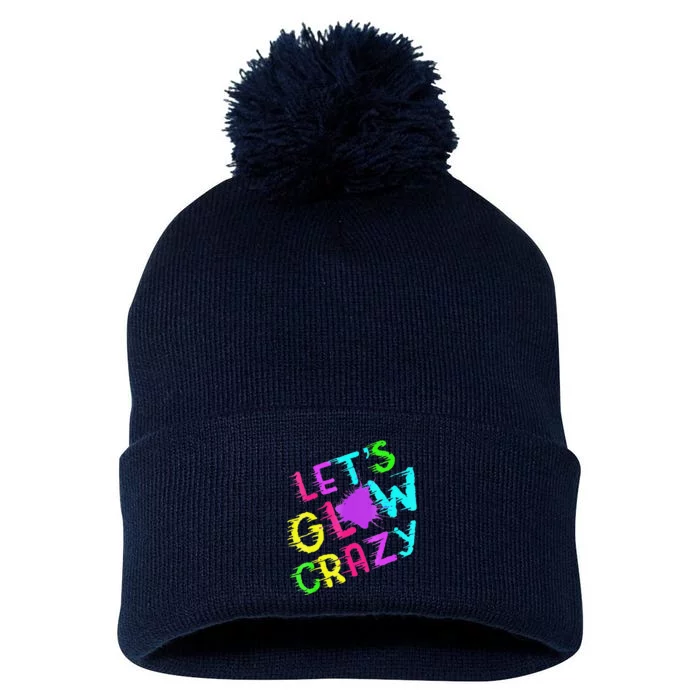 Group Team Lets A Glow Crazy Retro Colorful Quote Pom Pom 12in Knit Beanie