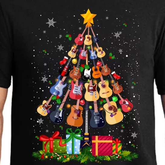 Guitar Tree Lights Christmas Pajamas Guitar Lovers Xmas Gift Pajama Set