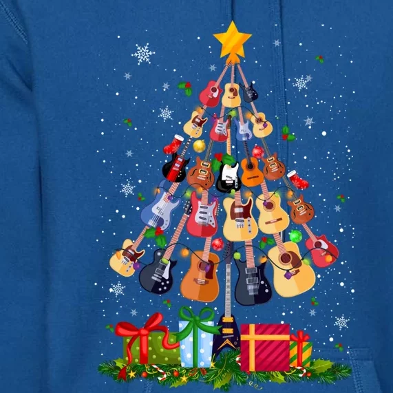 Guitar Tree Lights Christmas Pajamas Guitar Lovers Xmas Gift Premium Hoodie