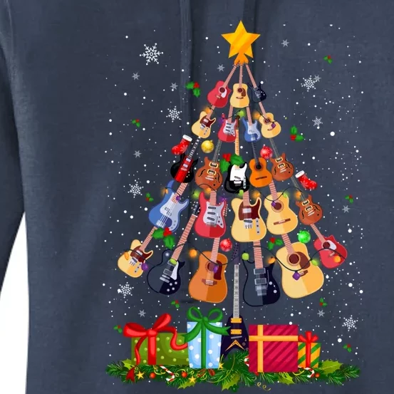 Guitar Tree Lights Christmas Pajamas Guitar Lovers Xmas Gift Women's Pullover Hoodie