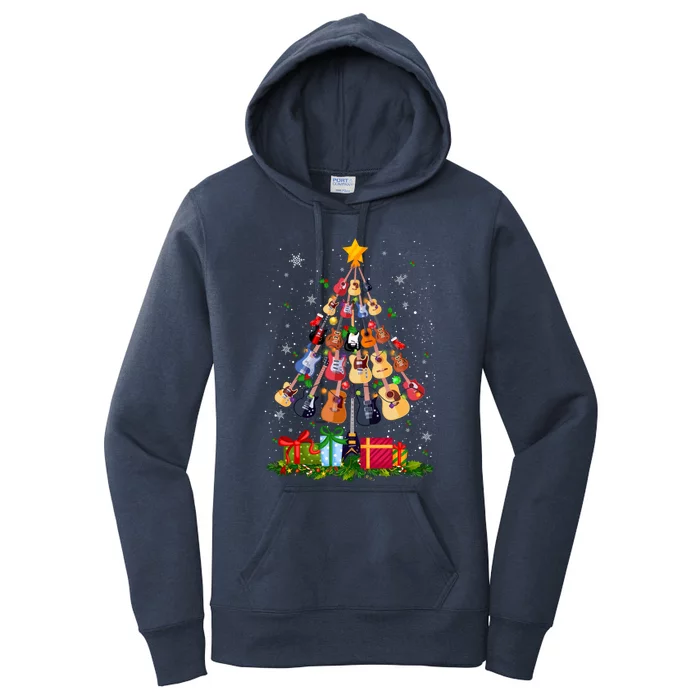 Guitar Tree Lights Christmas Pajamas Guitar Lovers Xmas Gift Women's Pullover Hoodie