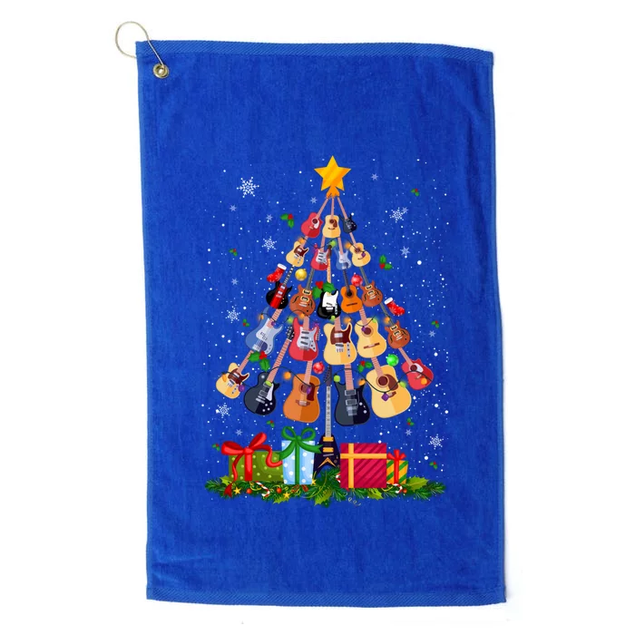 Guitar Tree Lights Christmas Pajamas Guitar Lovers Xmas Gift Platinum Collection Golf Towel