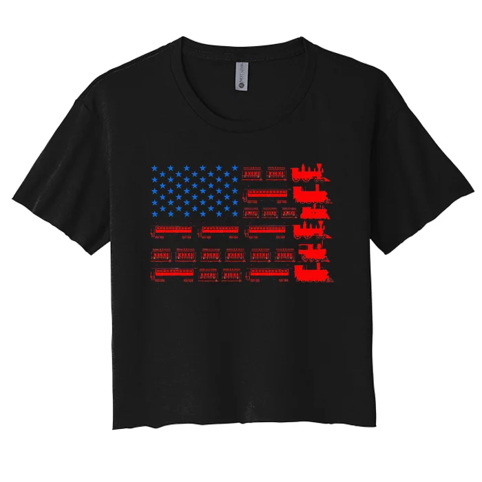 Great Train Lover Design Model Trains United States Flag Women's Crop Top Tee