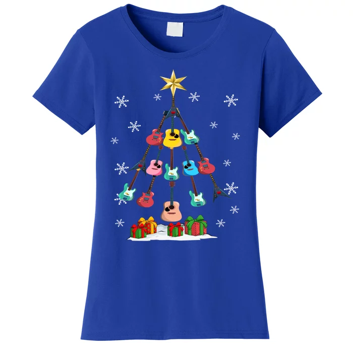 Guitar Tree Lights Christmas Pajamas Guitar Lovers Xmas Tree Cool Gift Women's T-Shirt