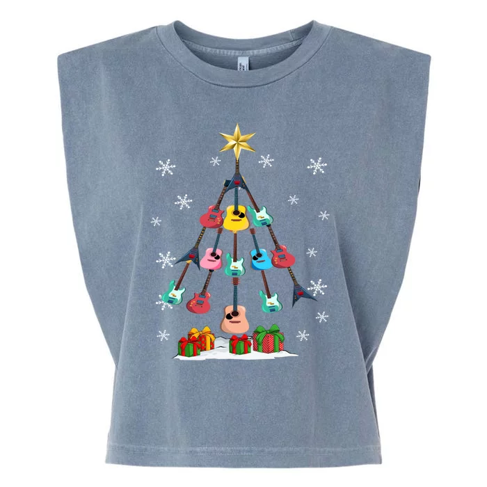 Guitar Tree Lights Christmas Pajamas Guitar Lovers Xmas Tree Cool Gift Garment-Dyed Women's Muscle Tee