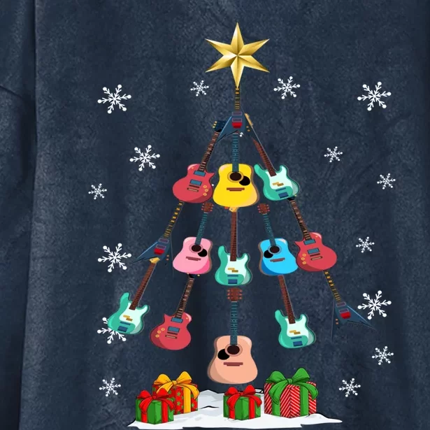 Guitar Tree Lights Christmas Pajamas Guitar Lovers Xmas Tree Cool Gift Hooded Wearable Blanket