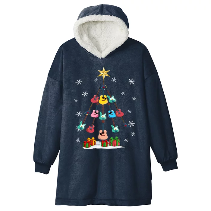 Guitar Tree Lights Christmas Pajamas Guitar Lovers Xmas Tree Cool Gift Hooded Wearable Blanket