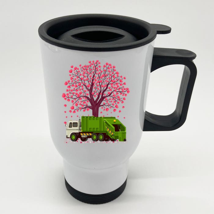 Garbage Truck Lover Heart Tree Garbage Truck Valentine's Day Cute Gift Front & Back Stainless Steel Travel Mug