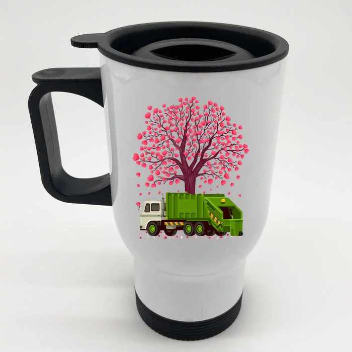 Garbage Truck Lover Heart Tree Garbage Truck Valentine's Day Cute Gift Front & Back Stainless Steel Travel Mug