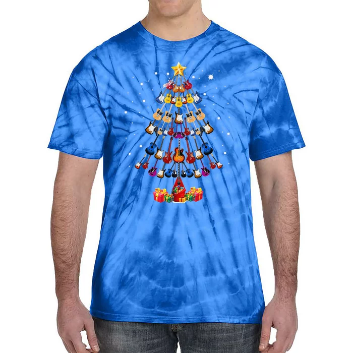 Guitar Tree Lights Christmas Pajamas Guitar Lovers Xmas Tie-Dye T-Shirt