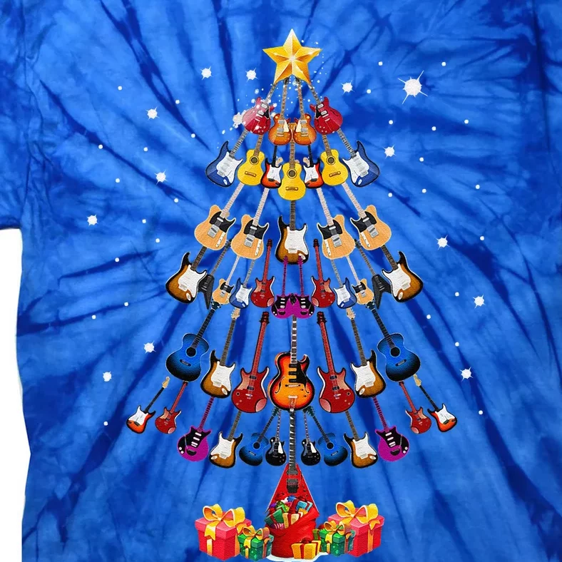 Guitar Tree Lights Christmas Pajamas Guitar Lovers Xmas Tie-Dye T-Shirt