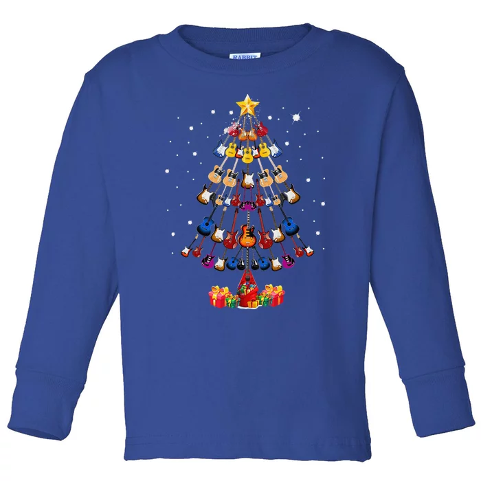 Guitar Tree Lights Christmas Pajamas Guitar Lovers Xmas Toddler Long Sleeve Shirt