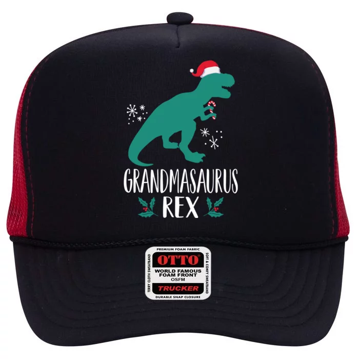 Grandmasaurus Trex Matching Family Christmas Dino Outfit Gift High Crown Mesh Trucker Hat