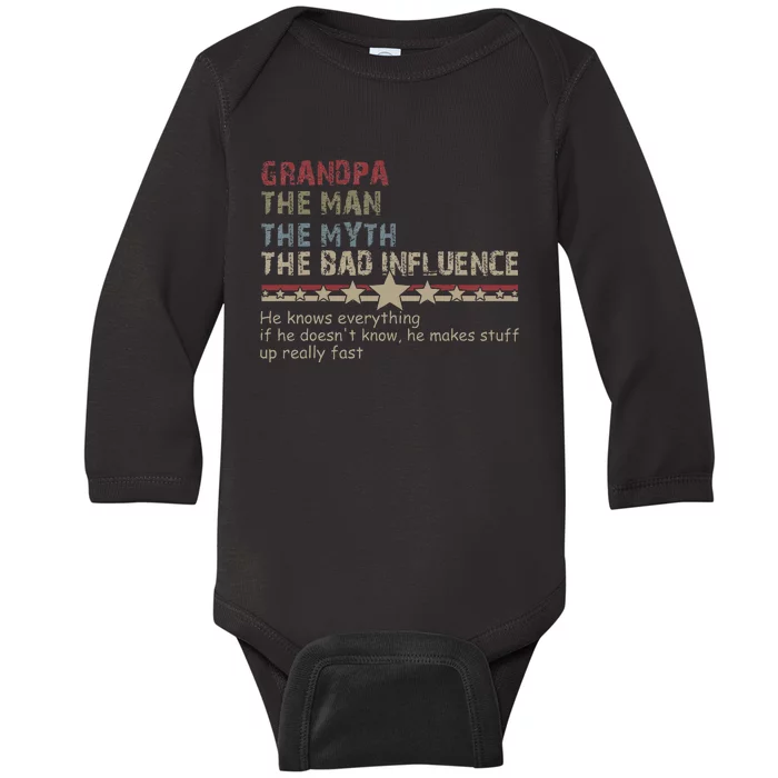 Grandpa The Man The Myth The Bad Influence Baby Long Sleeve Bodysuit