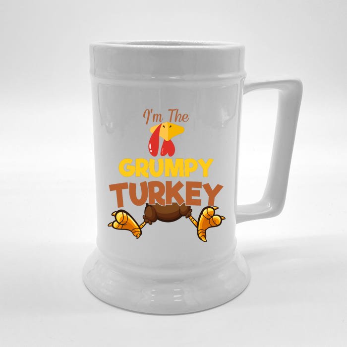 Grumpy Turkey Matching Family Group Thanksgiving Gifts Front & Back Beer Stein