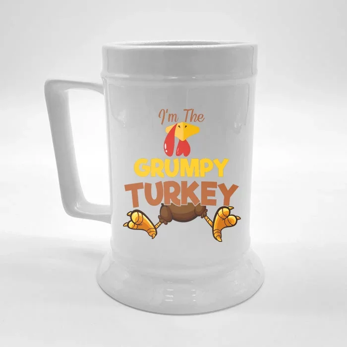 Grumpy Turkey Matching Family Group Thanksgiving Gifts Front & Back Beer Stein