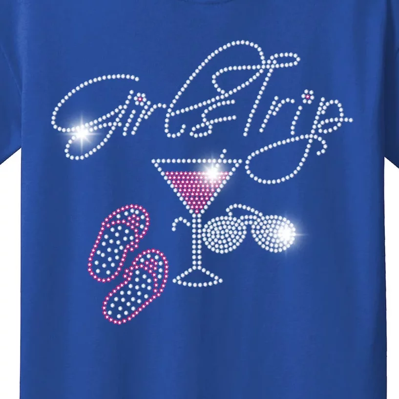 Girls Trip Martini Flip Flops Rhinestone Bling Mom Birthday Cool Gift Kids T-Shirt