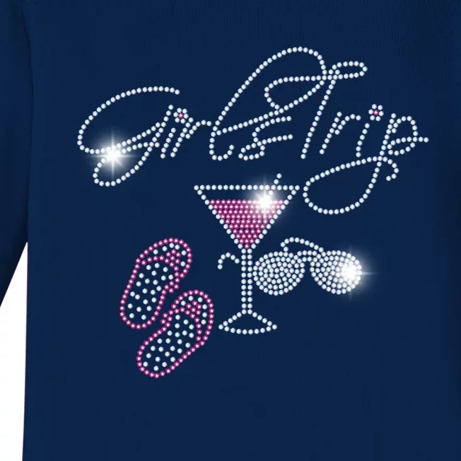 Girls Trip Martini Flip Flops Rhinestone Bling Mom Birthday Cool Gift Baby Long Sleeve Bodysuit