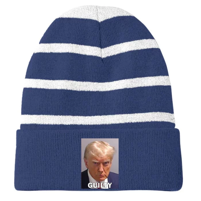 Guilty Trump Mugshot Striped Beanie with Solid Band