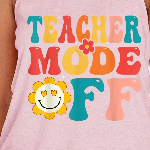 Groovy Teacher Mode Off Last Day Of School Summer Break Women's Knotted Racerback Tank