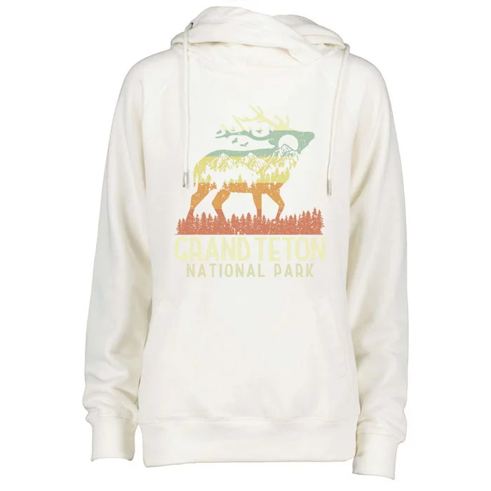 Grand Teton National Park Retro Mountain Vintage Elk Gift Womens Funnel Neck Pullover Hood