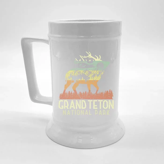 Grand Teton National Park Retro Mountain Vintage Elk Gift Front & Back Beer Stein