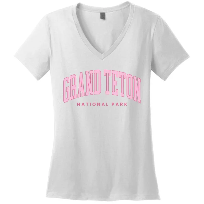 Grand Teton National Park Wyoming Preppy Throwback Women's V-Neck T-Shirt