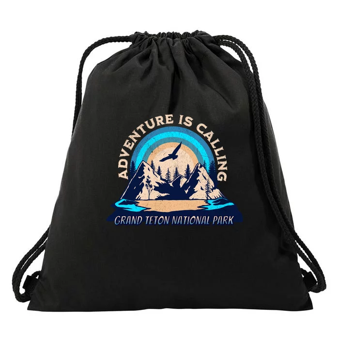 Grand Teton National Park Camping Hiking Family Vacation Drawstring Bag