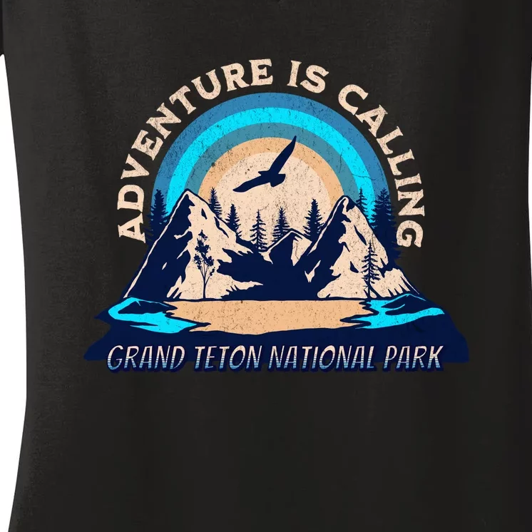 Grand Teton National Park Camping Hiking Family Vacation Women's V-Neck T-Shirt