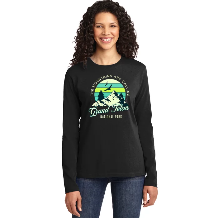 Grand Teton National Park Camping Hiking Family Vacation Ladies Long Sleeve Shirt