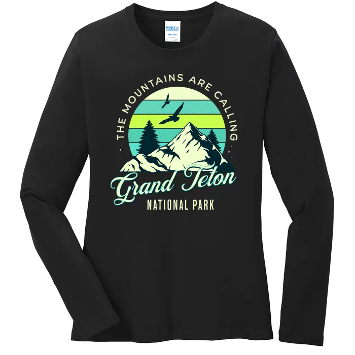 Grand Teton National Park Camping Hiking Family Vacation Ladies Long Sleeve Shirt