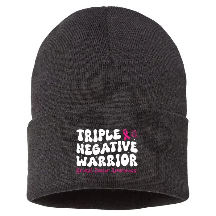 Groovy Triple Negative Warrior Breast Cancer Awareness Month Sustainable Knit Beanie