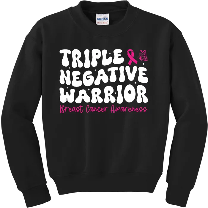 Groovy Triple Negative Warrior Breast Cancer Awareness Month Kids Sweatshirt